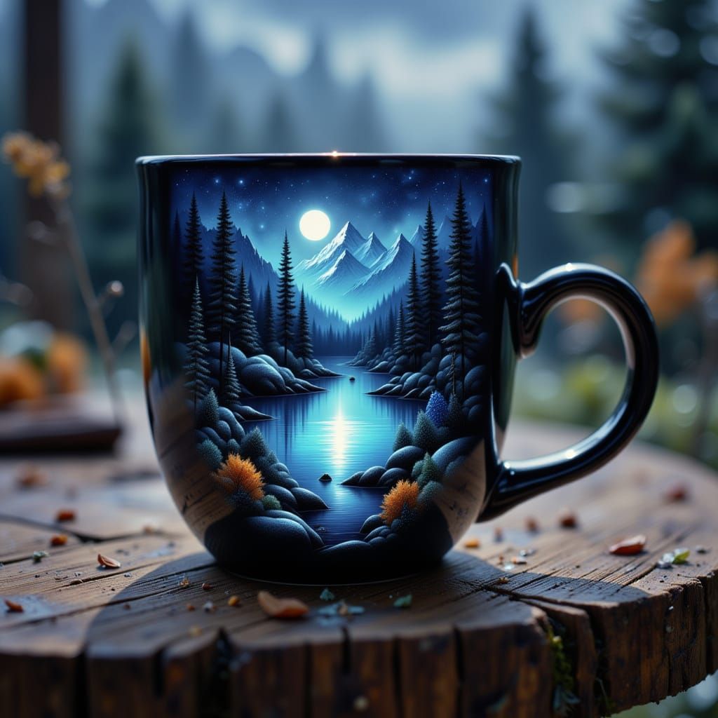 Magical Landscape Inside Coffee Mug Silhouette