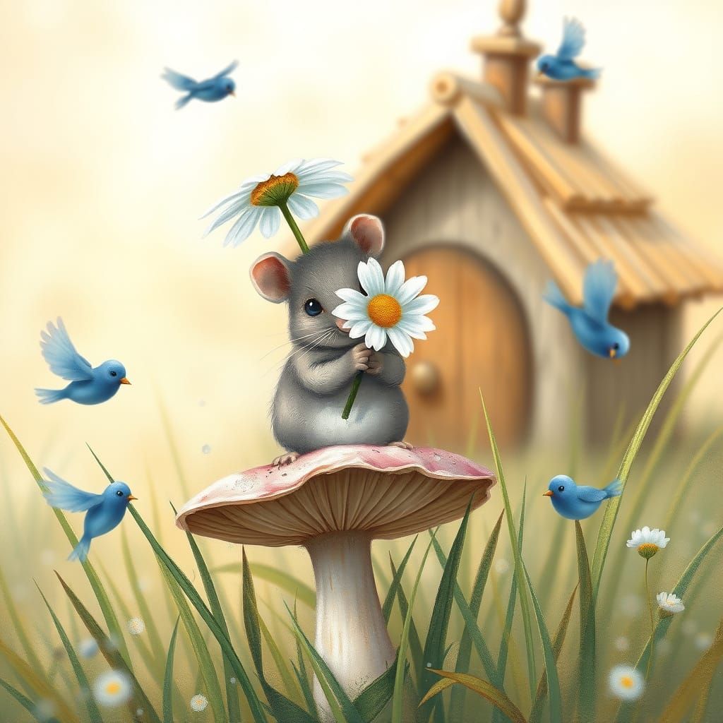 Charming Whimsical Mouse in a Summer Meadow