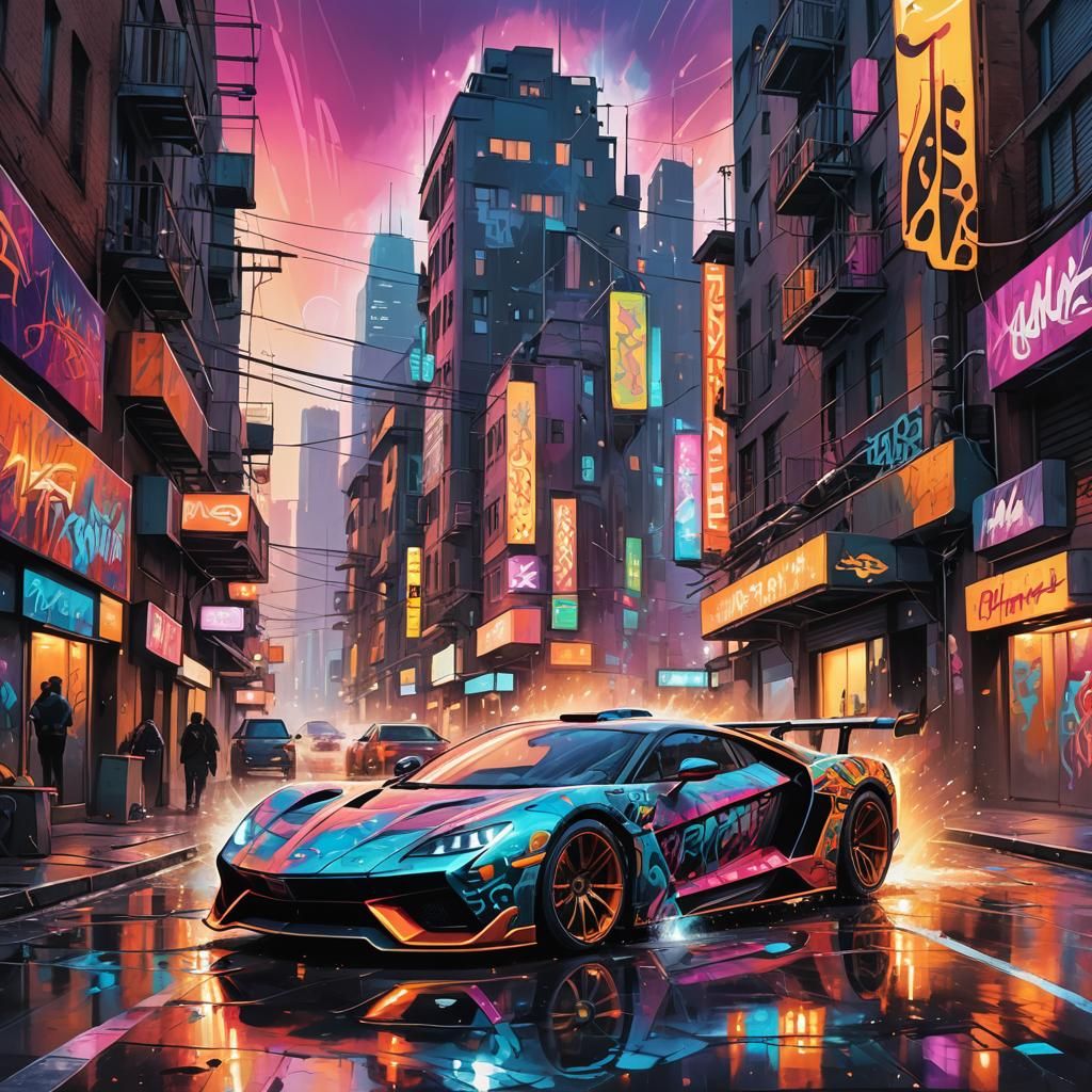 Luxury Cars Racing Through Neon Sinagora Streets