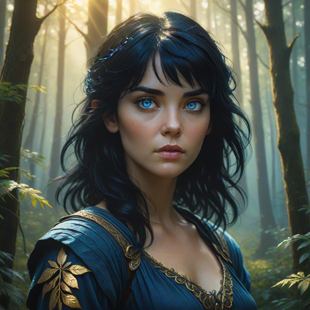 Mystical Woman in Forest, Digital Art