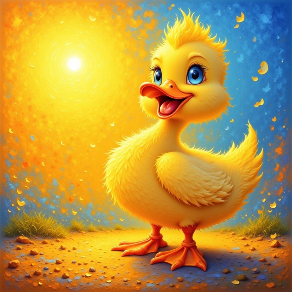 Joyful Duck Character in Radiant Sunlight, Post-Impressionis...