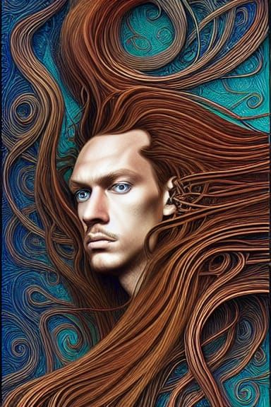 Gigachad Entity with Flowing Red Hair in Rain