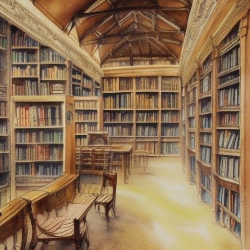 Cozy Library Yarn Tapestry in Watercolor Style