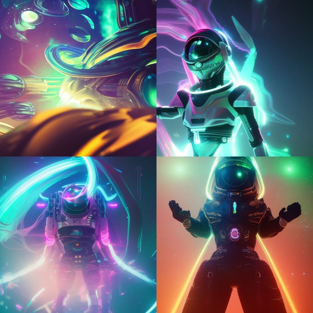 Space Wizard with Magic Wand in Graffiti Art Style