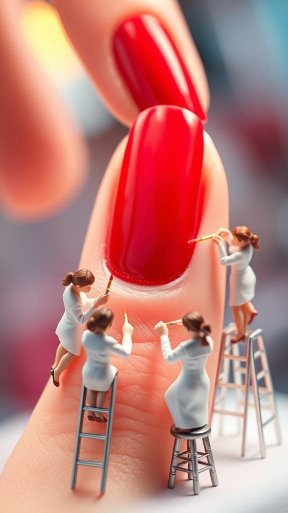 Realistic Miniature Nail Artists Paint a Single Red Fingerna...
