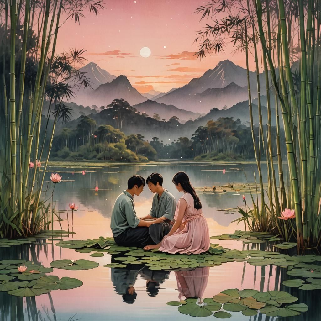 Romantic Couple in Bamboo Forest, Anime Style