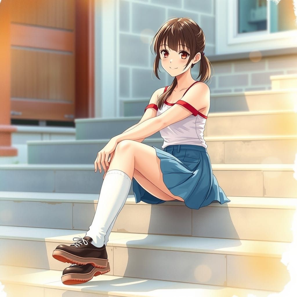 Cute Japanese Actress Seated in Whimsical, Watercolor-Inspir...