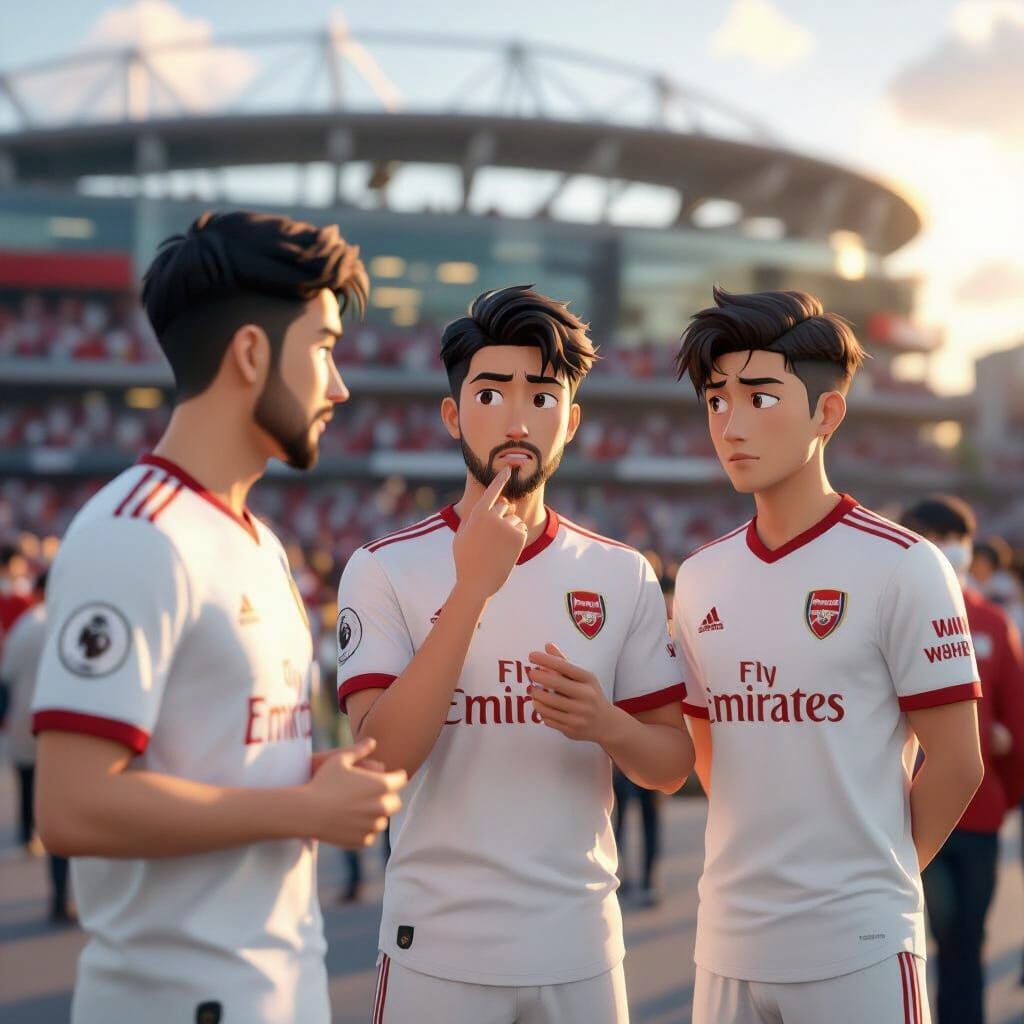 Concerned Arsenal Fans Outside Emirates in Anime Style