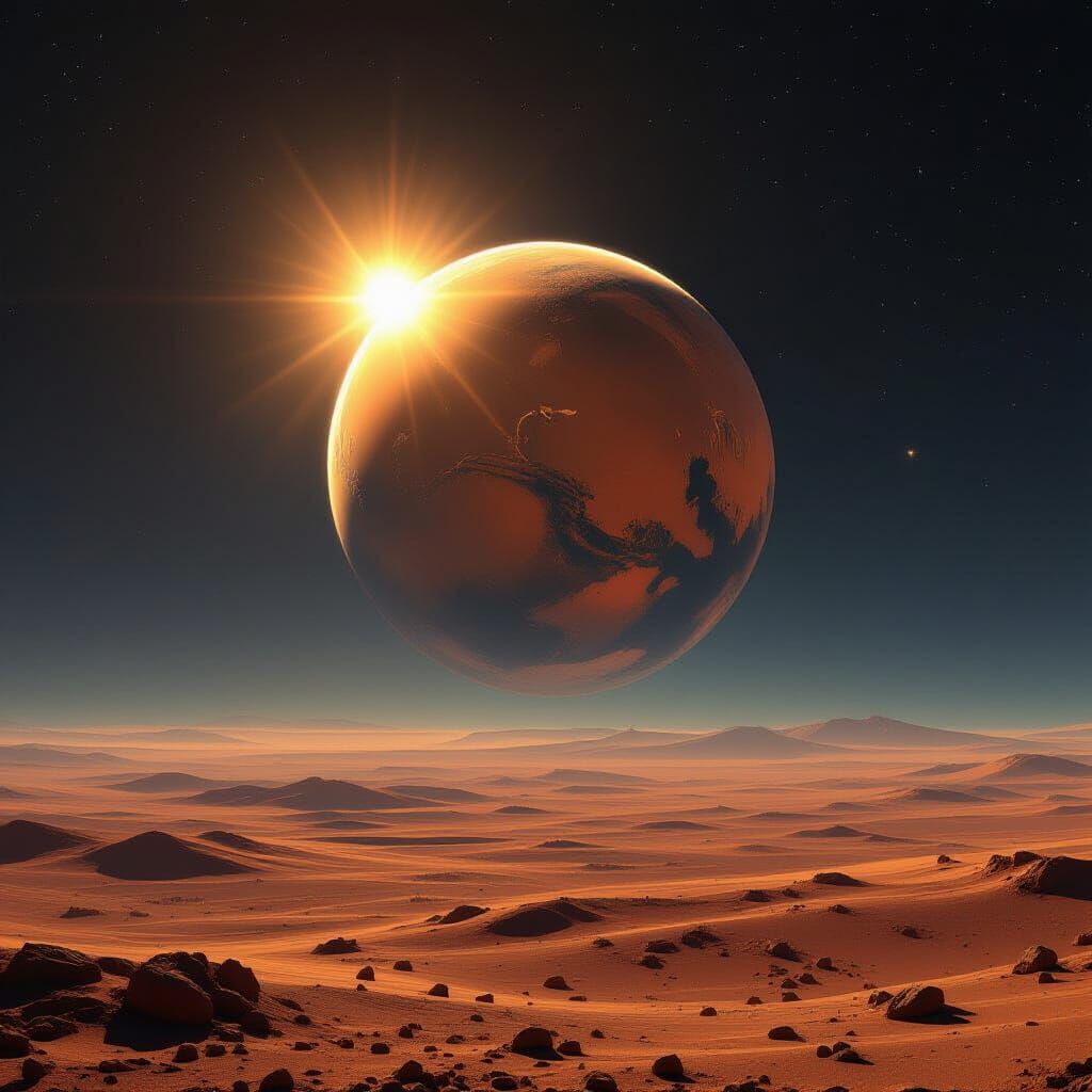 Photorealistic Mars Illuminated by Brilliant Sun