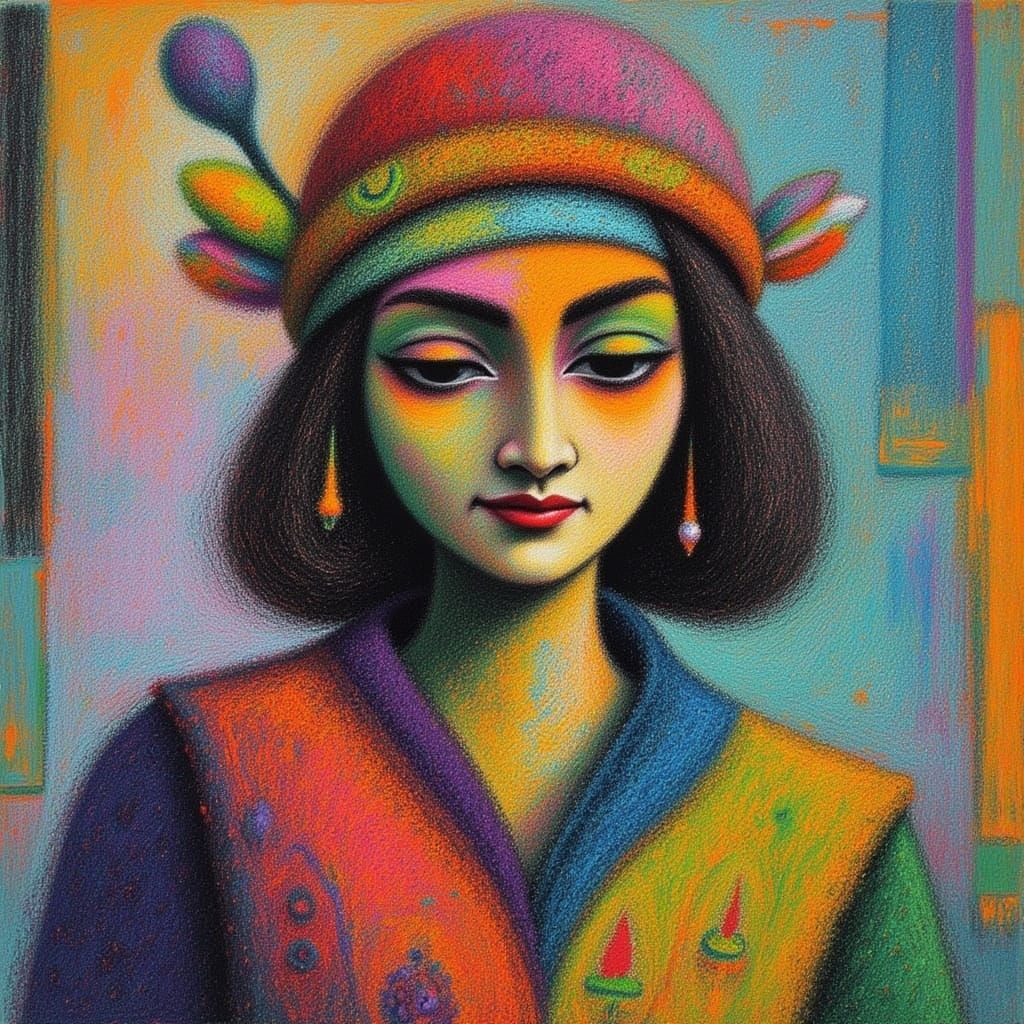 Unique Cactus People Art in Dry Crayon Style