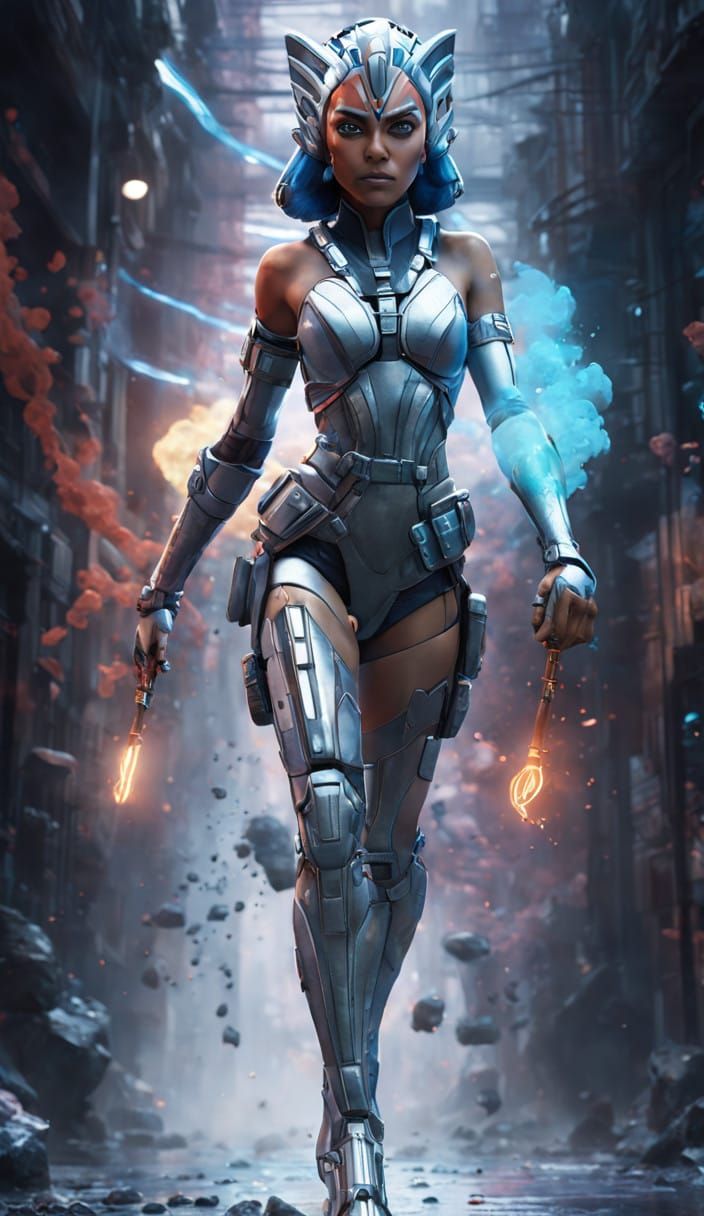 Ahsoka in Hyperrealistic Comic Book Art Style with Sci-Fi El...
