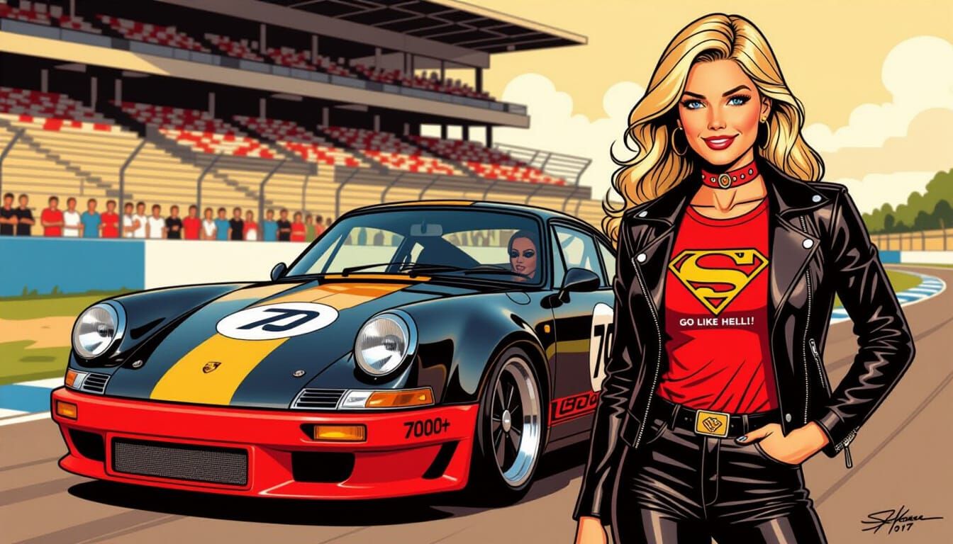 Supergirl at Le Mans in Milo Manara Style