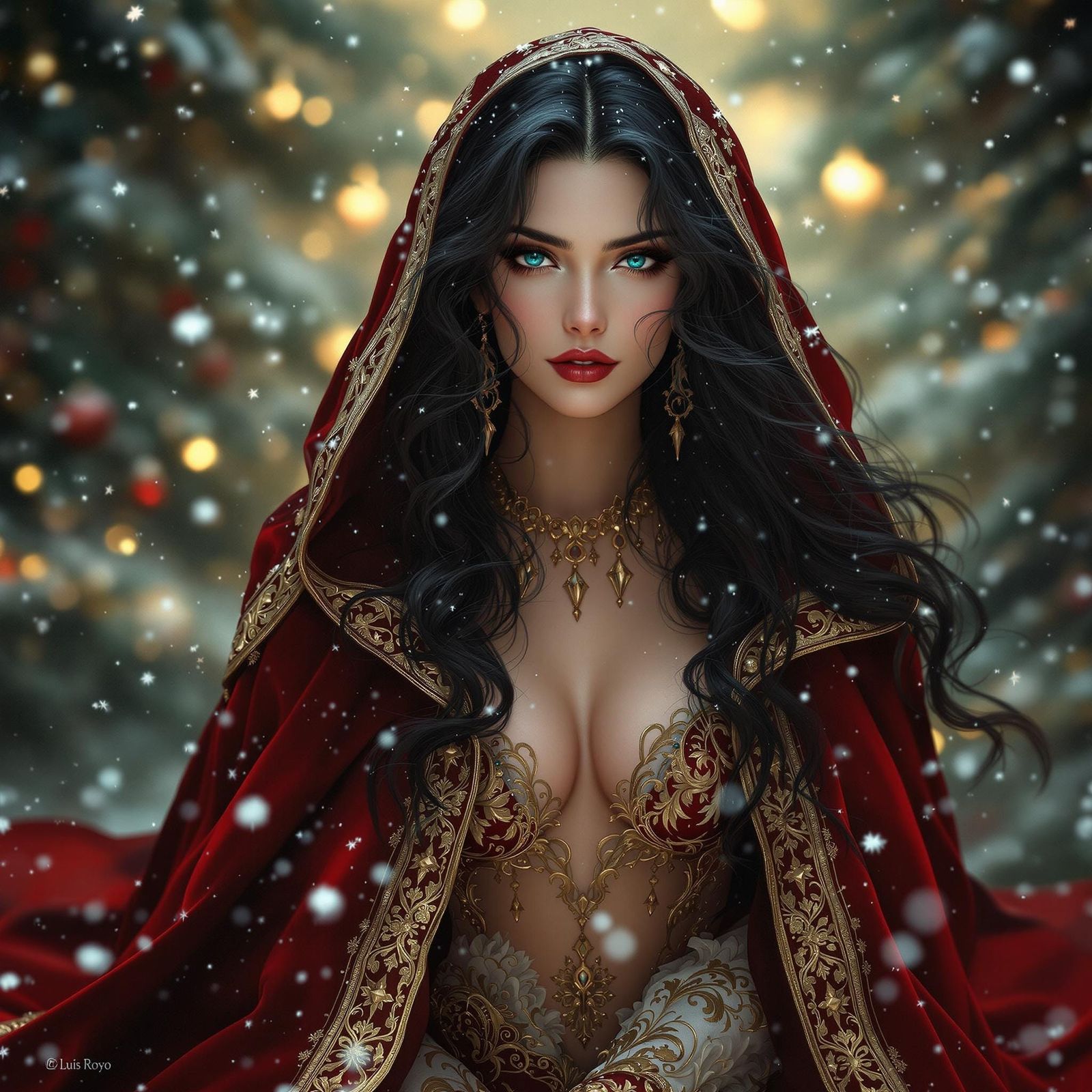 Regal Woman in Enchanted Christmas Setting
