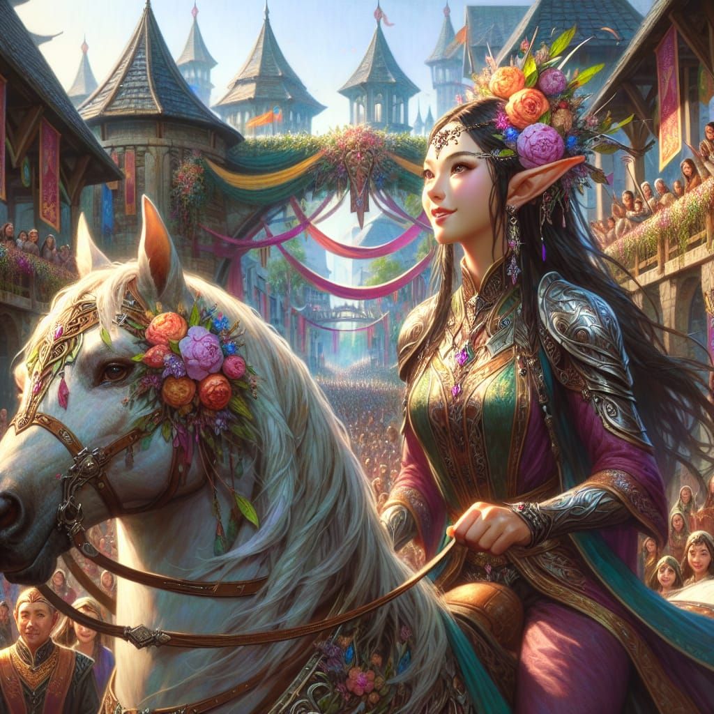 Elven Princess Victory Parade in Fantasy City