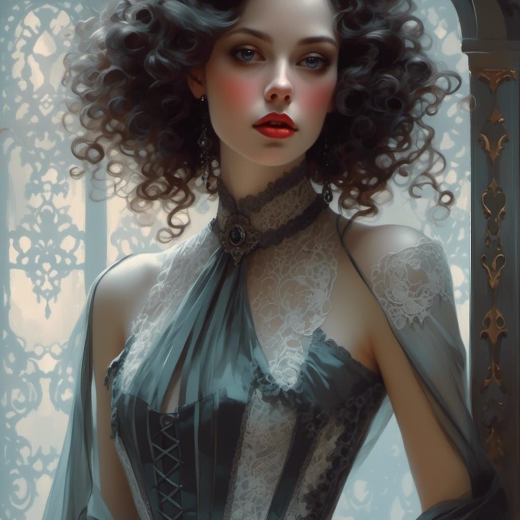 Rococo Lady in Velvet and Lace Portrait