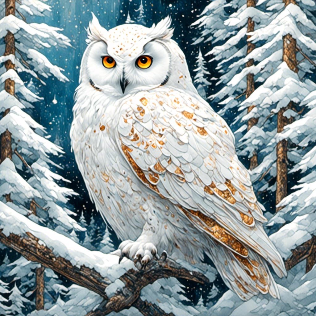 Translucent Glass Painting of a White Owl Cub