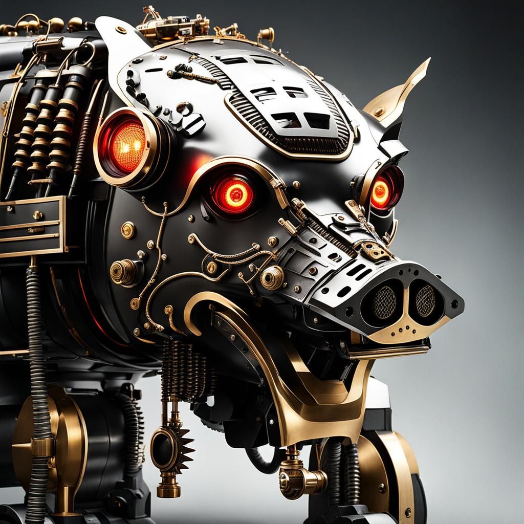 Robotic Evil Pig on Scottish Moor in Punk Styles