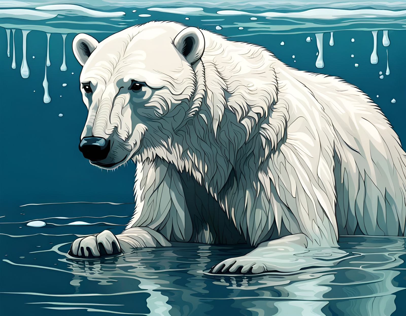 Polar Bear Struggles: Climate Change Concept Art