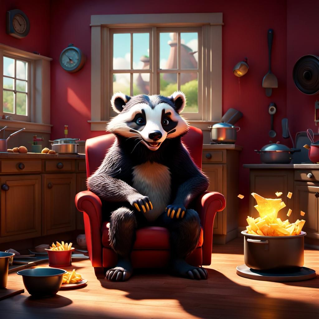Mischievous Badger Chaos: Pixar-Style 3D Render