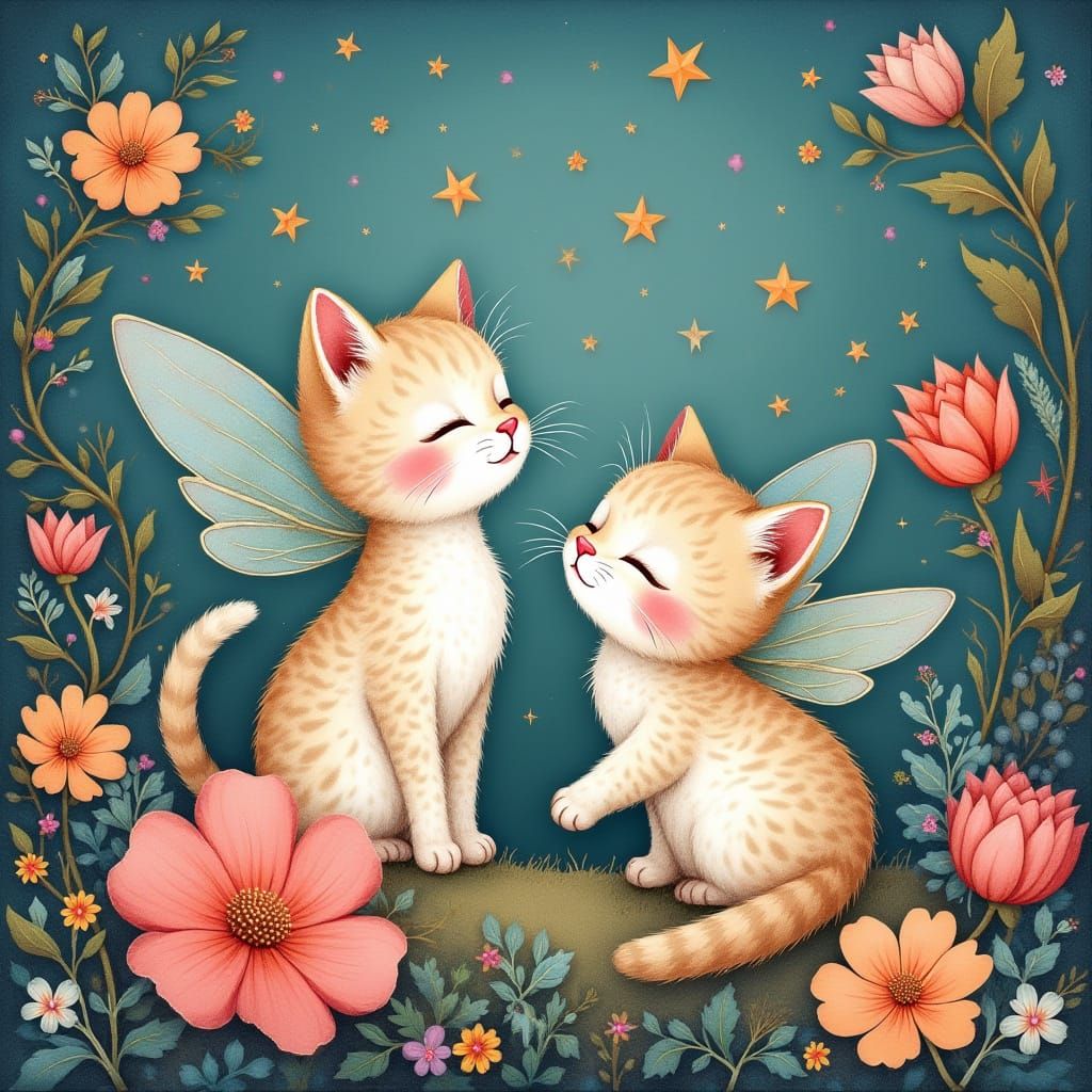 Whimsical Fairy Kittens in Vibrant Floral Settings