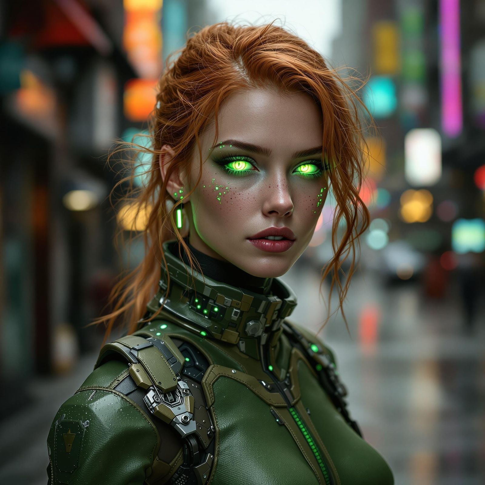 Cyberpunk Goddess in Green and Brown