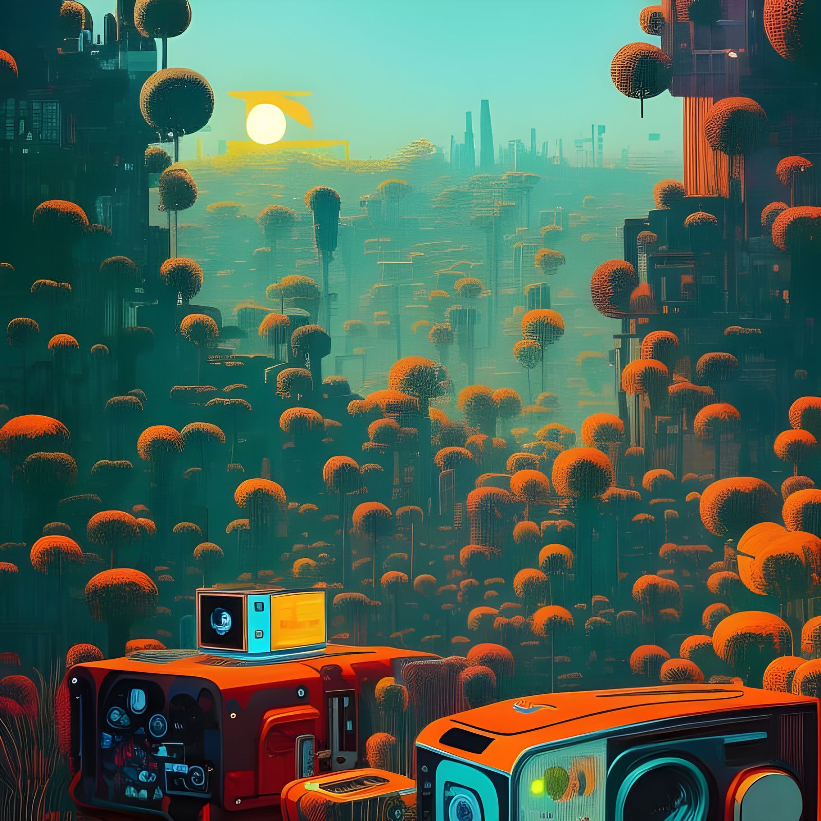 Surreal Landscape with Giant Tube Television