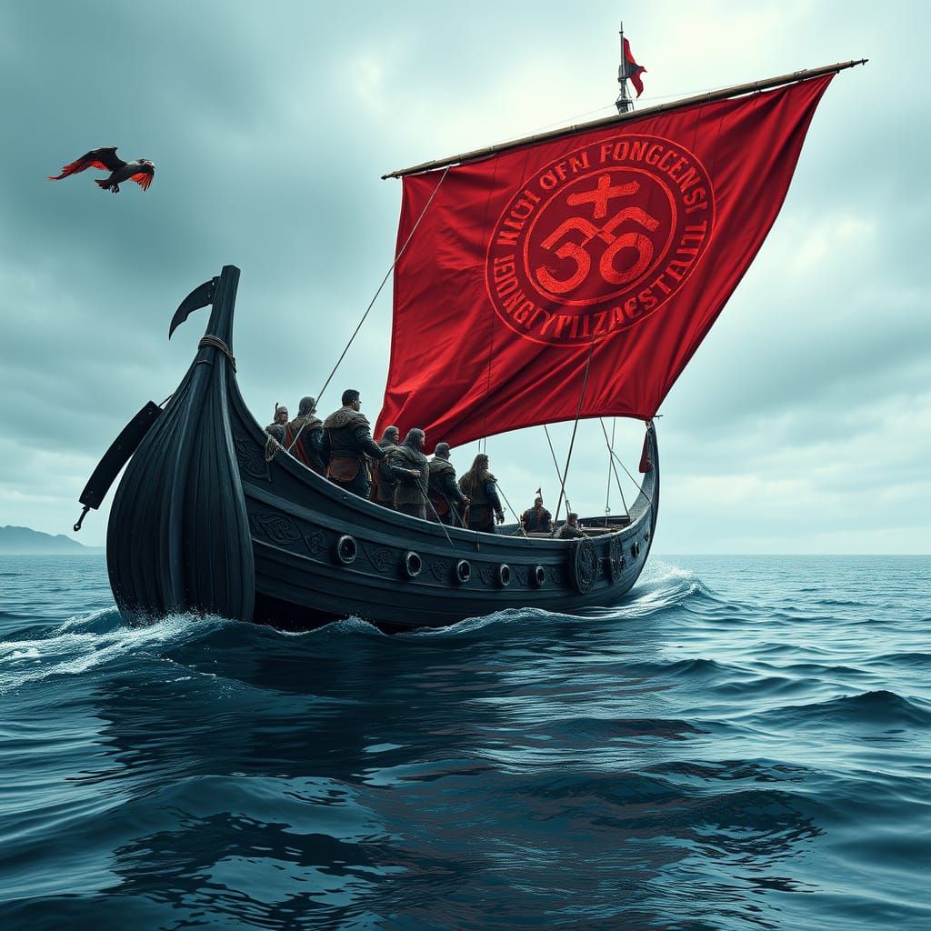 Viking Warship Under Serene Skies