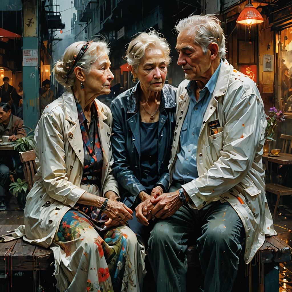 Detailed Painting of an Old Couple's Swan Song