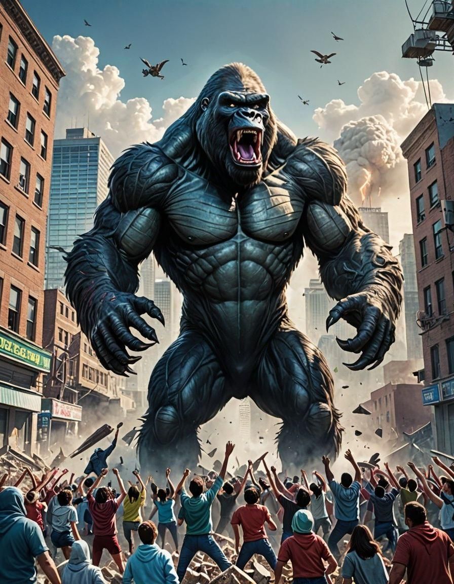 Giant Monster Cityscape in Pop Art Style