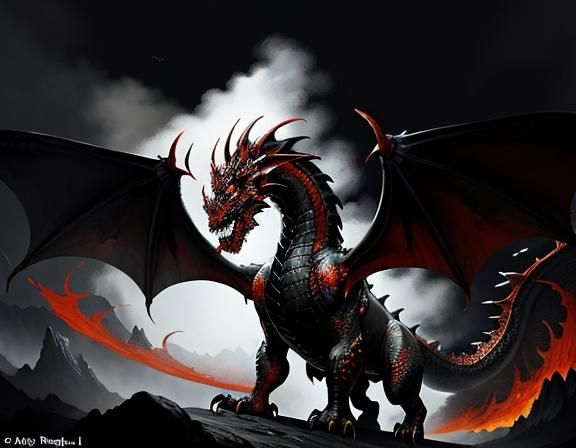 Fiery Dragon in Dynamic Fantasy Art Style