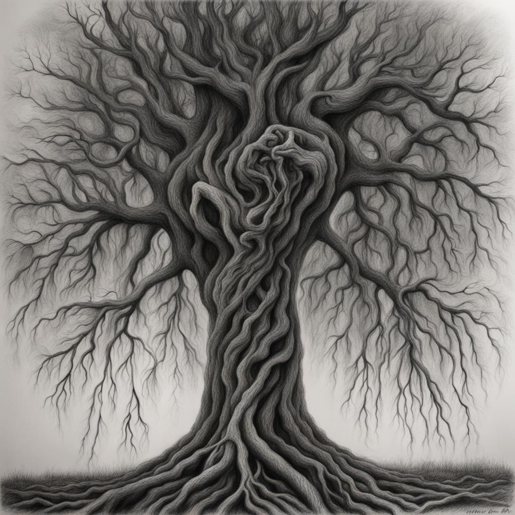 Tree of Sadness: Hyperdetailed Charcoal Drawing