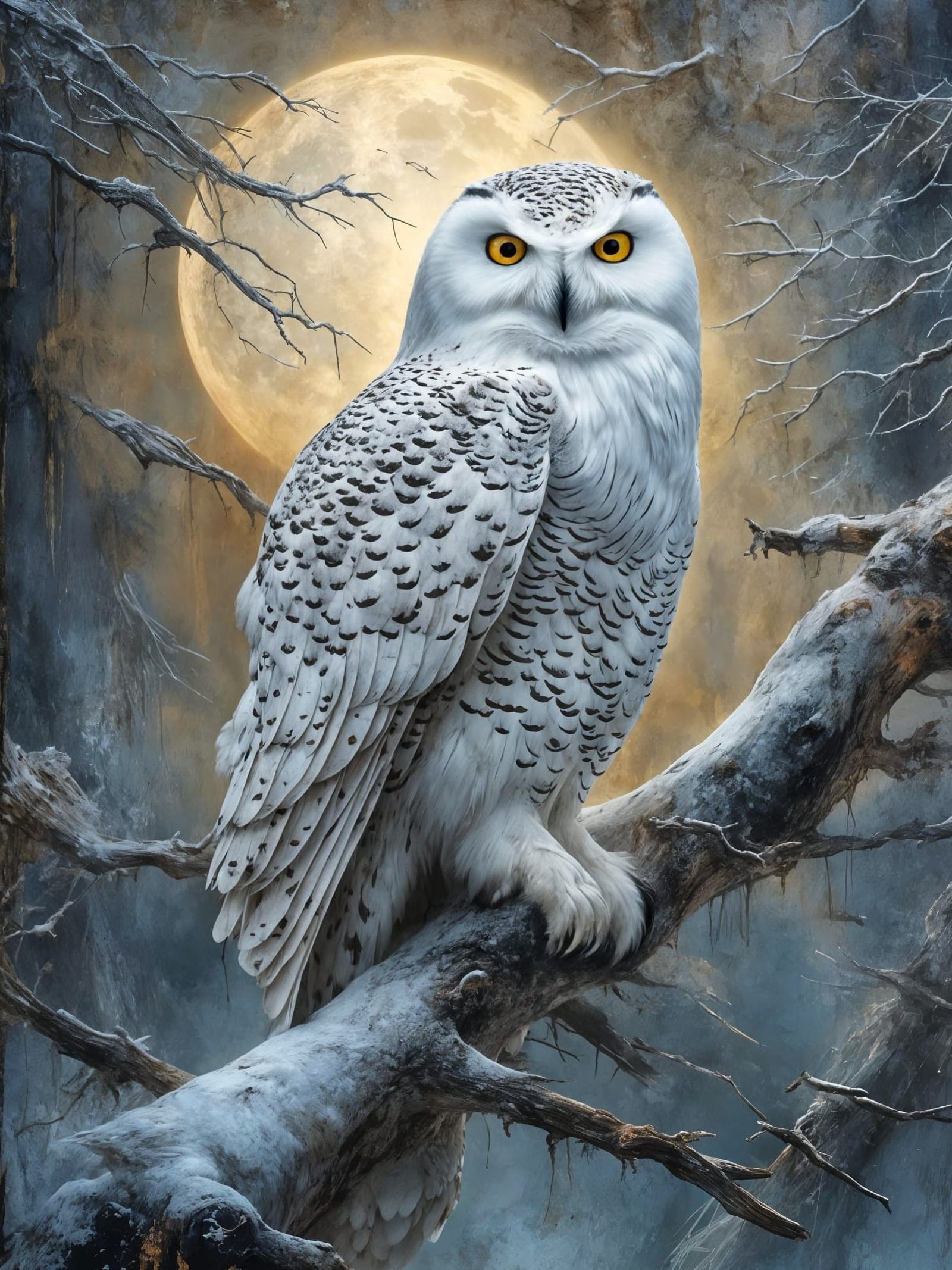 Snowy Owl Under A Snowy Moon