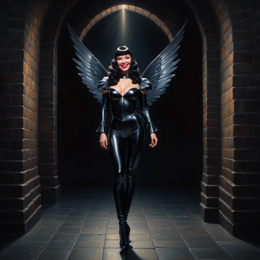 Bettie Page as Dark Angel in Dungeon