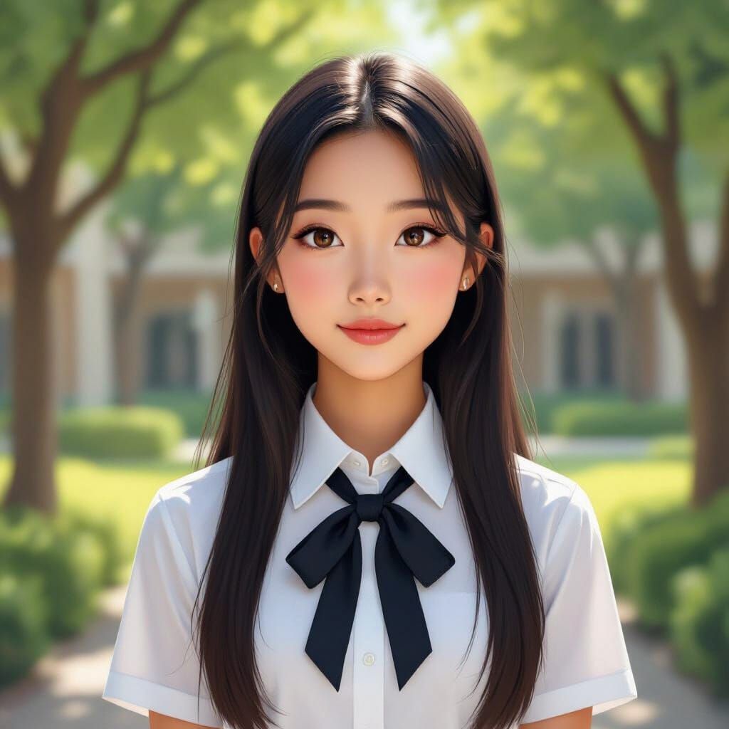 Elegant Portrait of a Student in School Courtyard