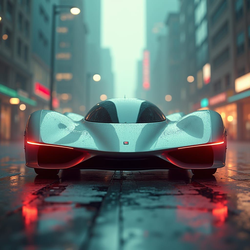 Futuristic Flying Car Concept in a Future City