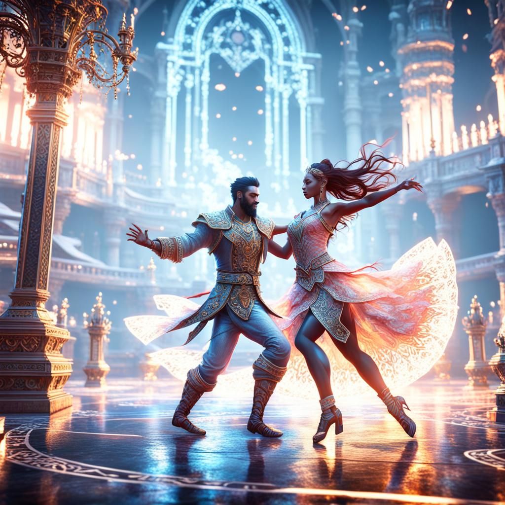 Romantic Dance in a Fantasy Landscape, 3D Render