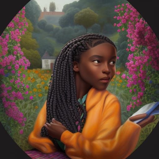 Girl Gazing at Blossoms, Picasso-Style Portrait