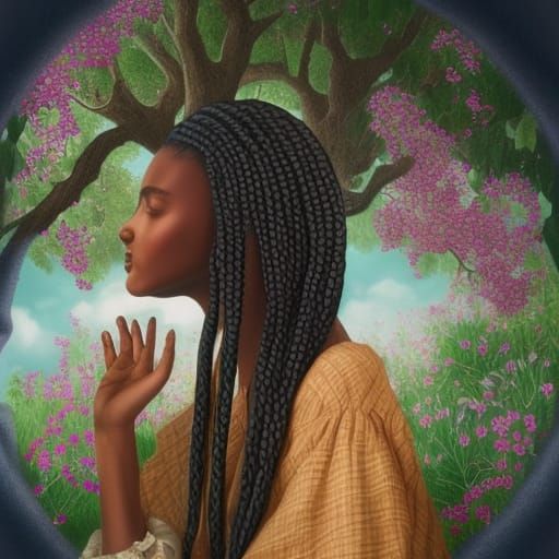 Girl Gazing at Blossoms, Picasso-style Portrait