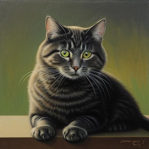 Giant Canary Addresses Cat: Oil Painting