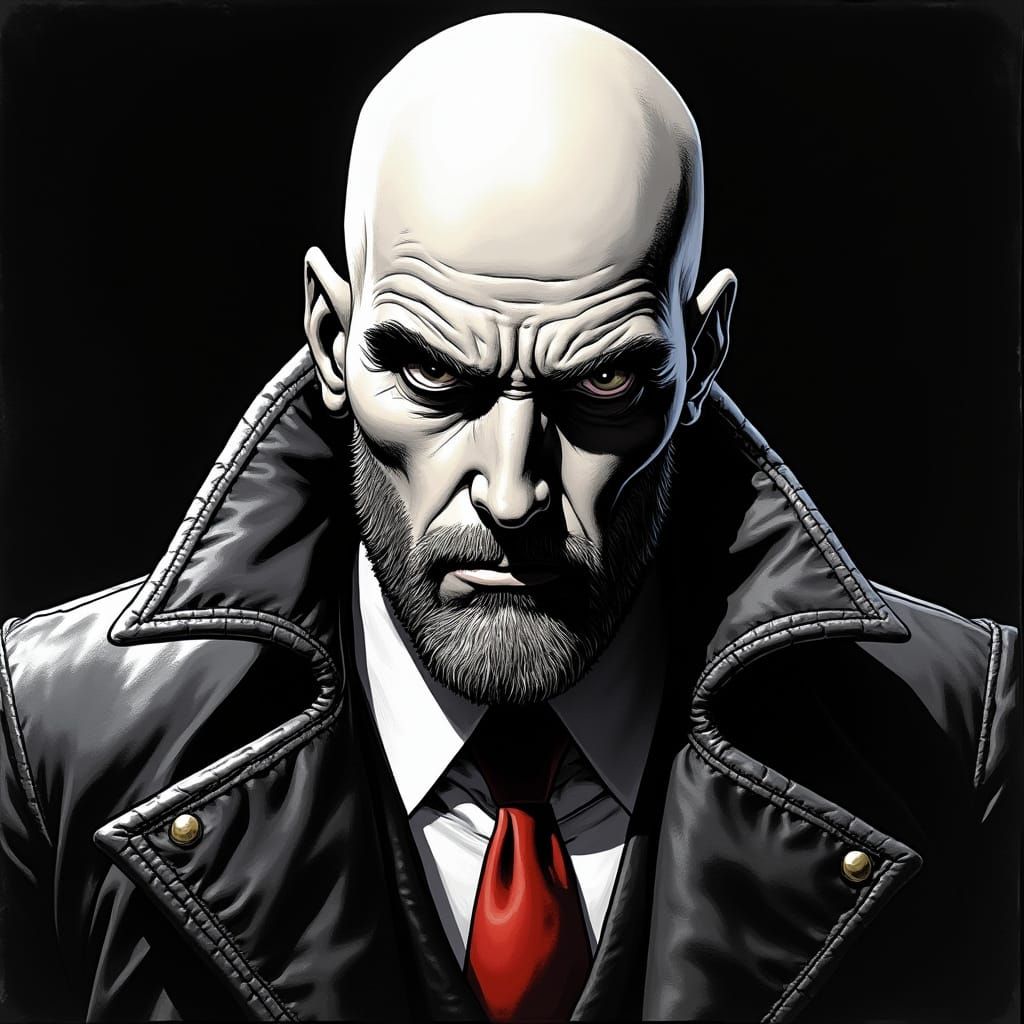 Intense Man in Black and White Noir Style