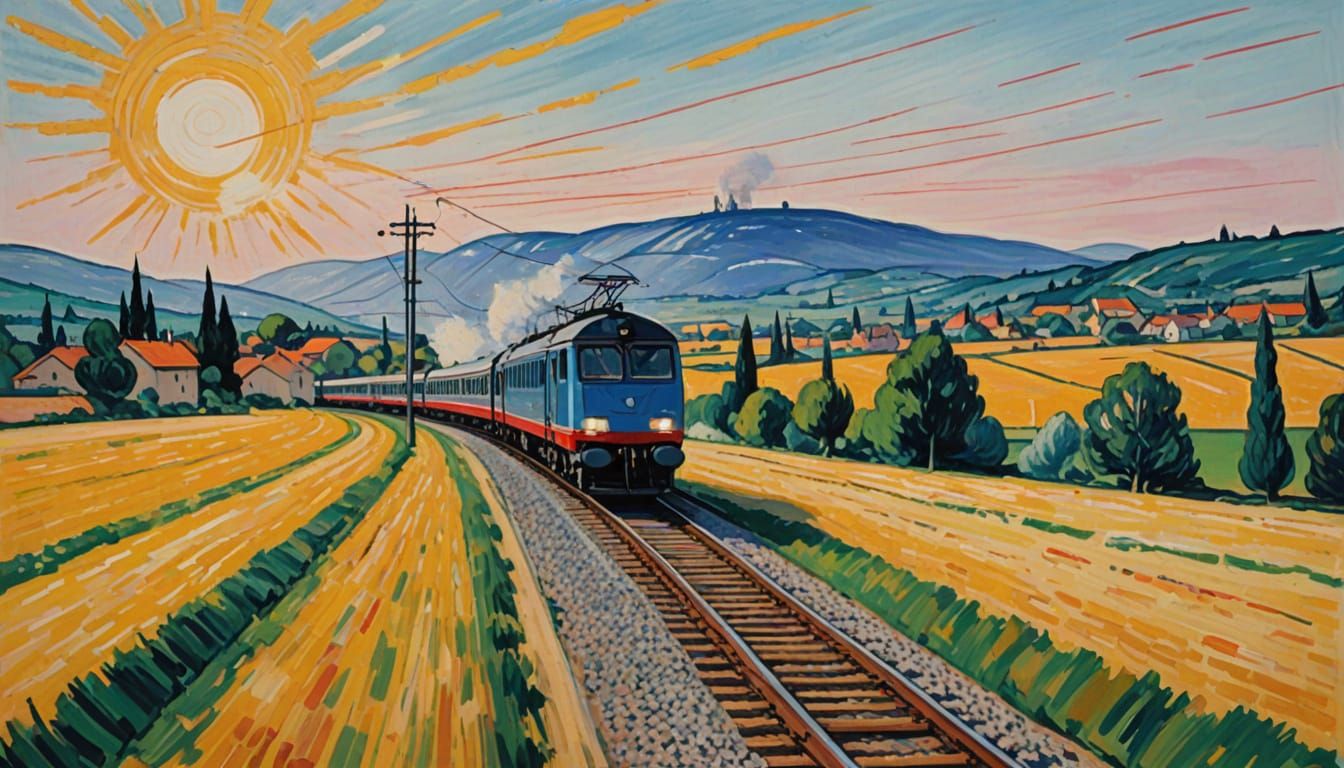 Expressionist Painting of a High-Speed Train