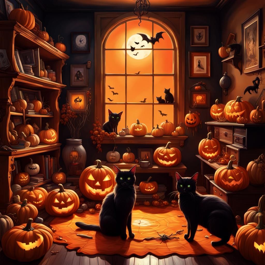 Hyperrealistic Halloween Living Room Concept Art