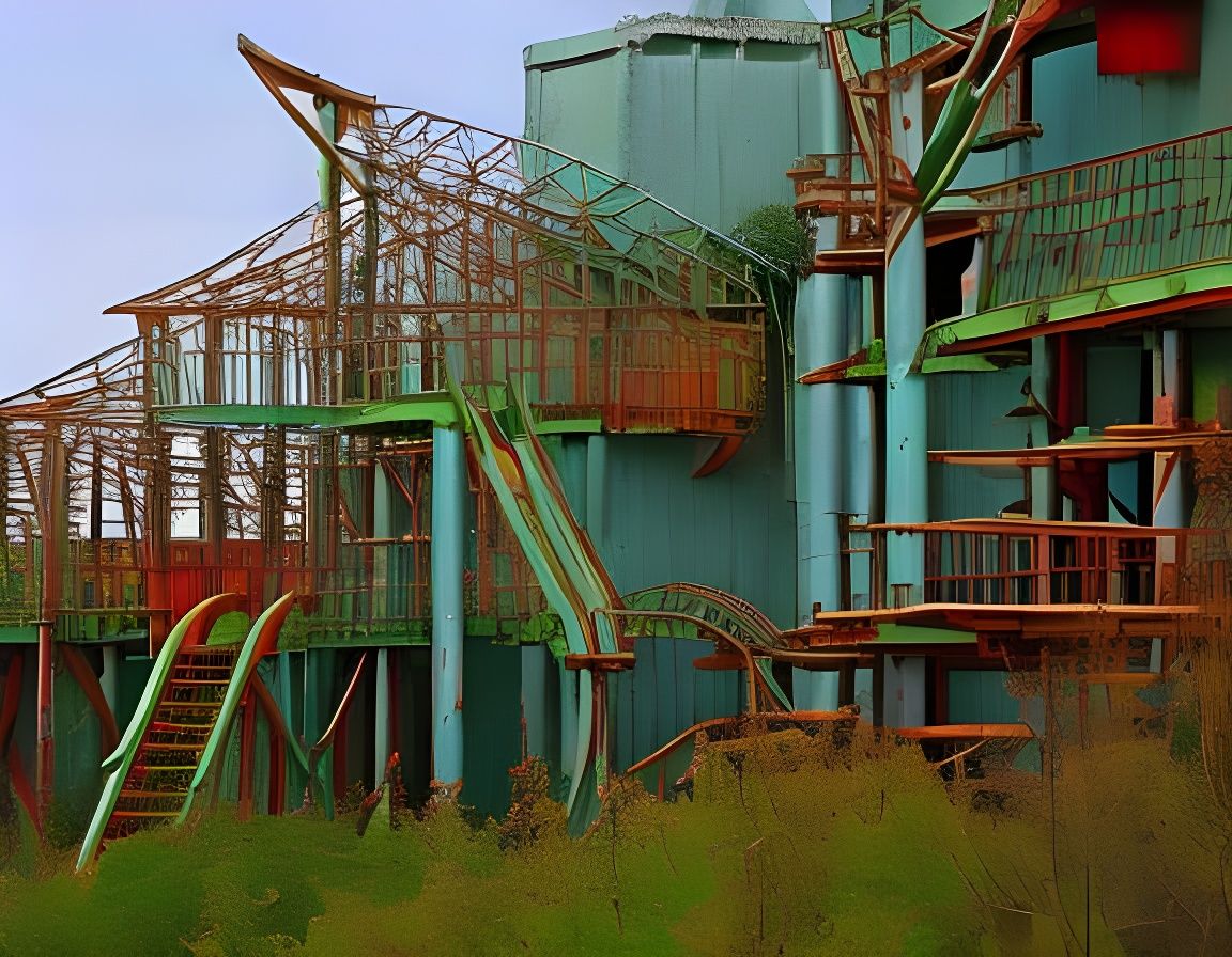 Playground with Jungle Gym in Expressionist Style