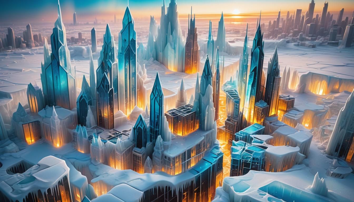 Icy Futuristic Cityscape in Pyrocryography Art