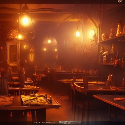 Fantastical Night Cafe in Detailed Matte Painting