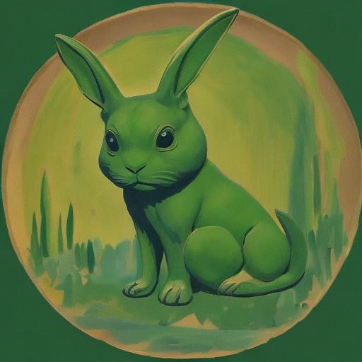 Green Alien Rabbit on Green Planet: Surrealist Art