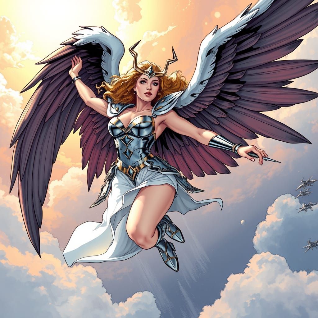 Valkyrie Soaring in Comic Book Art Style