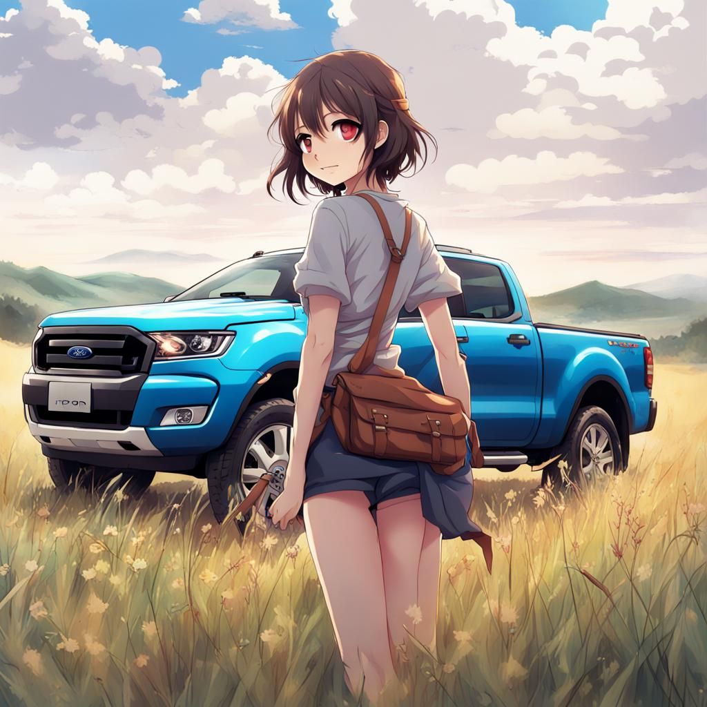 Anime Girl with Ford Ranger in Field