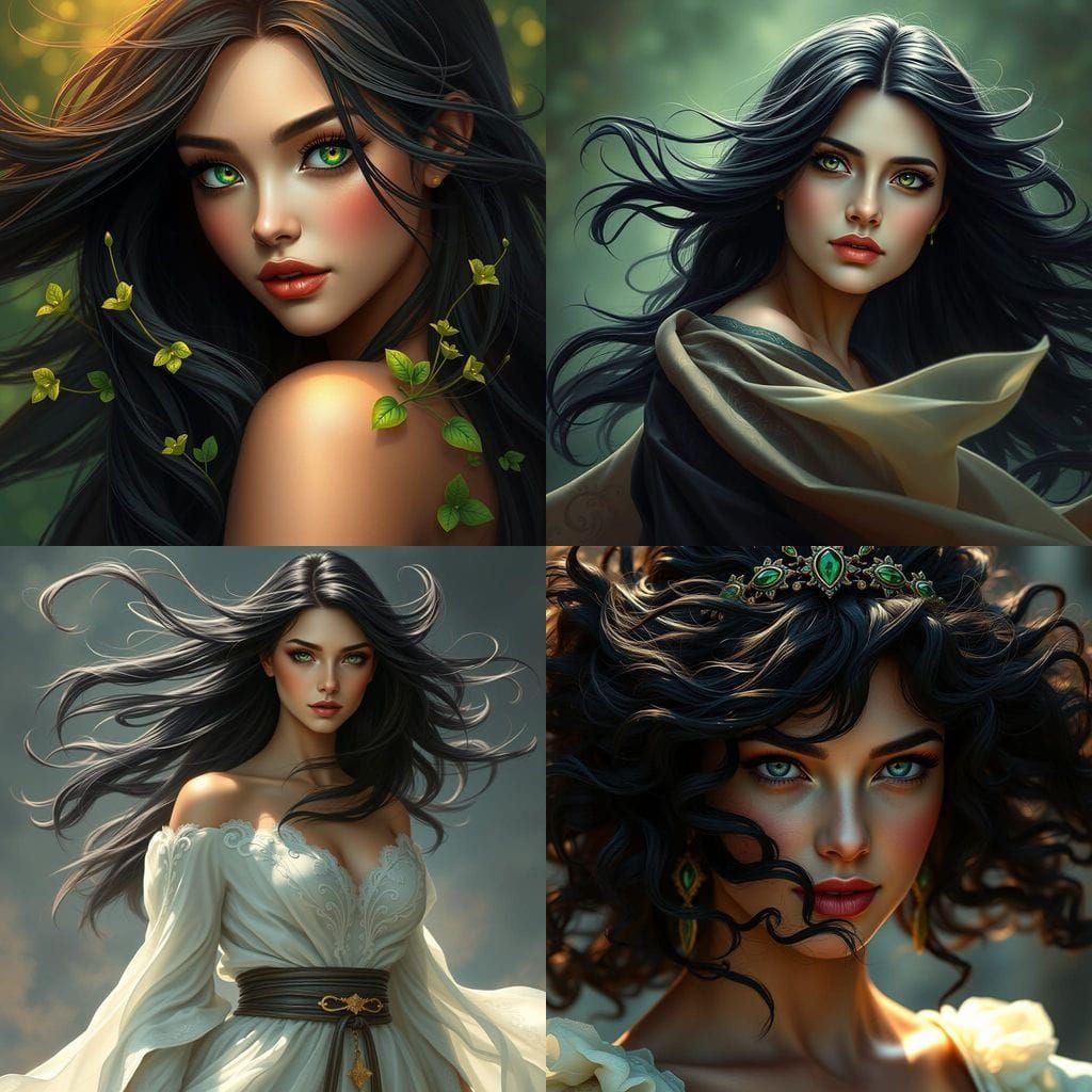 Enchanting Black Woman with Green Eyes in a Fantastical Land...