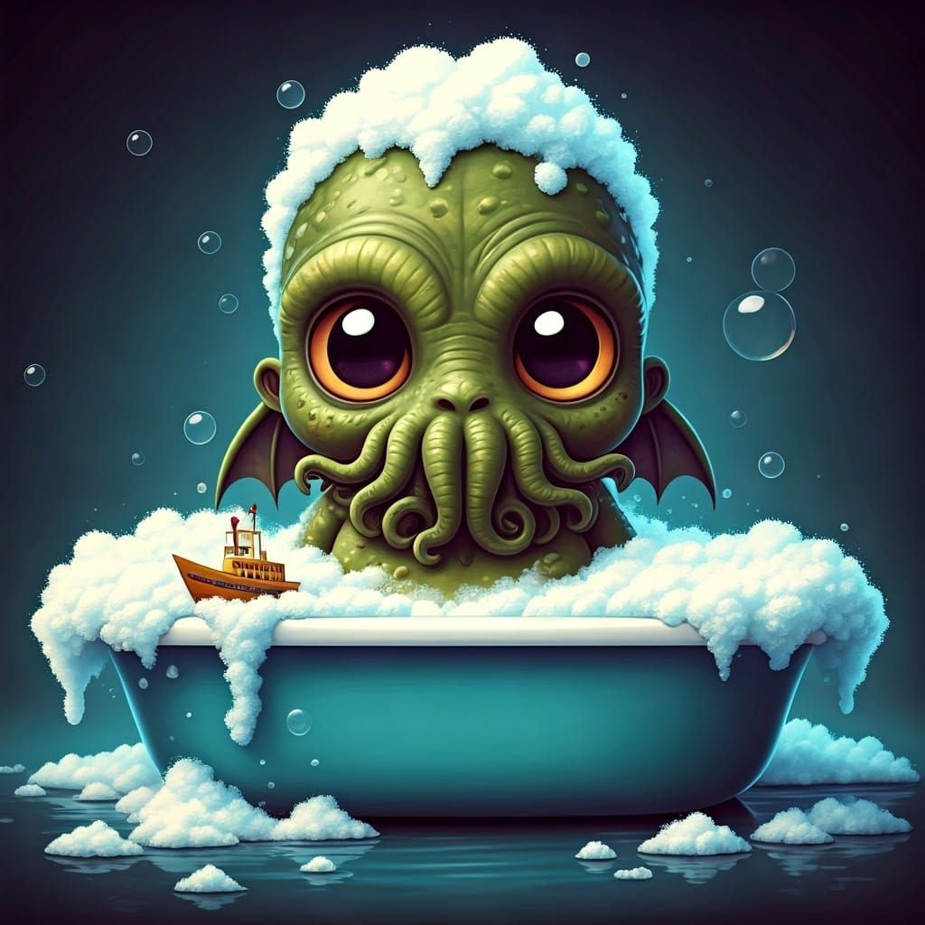 Playful Baby Cthulhu's Bubble Bath Adventure